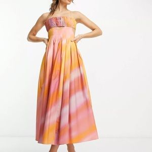 ASOS DESIGN cotton midi dress with ruched bust and pleat skirt